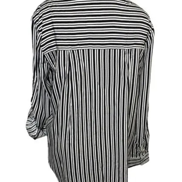 Jane & Delancey Set 2 Blouses White Black Stripes Boyfriend Fit Bundle Top Sz M - Picture 7 of 16